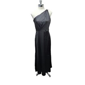Rachel Parcell Black One Shoulder Slit Midi Dress Size 6 Silky Charmeuse